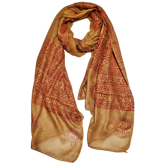 Brown Om Symbol Scarf Boho Yoga Wrap Shawl Lightweight