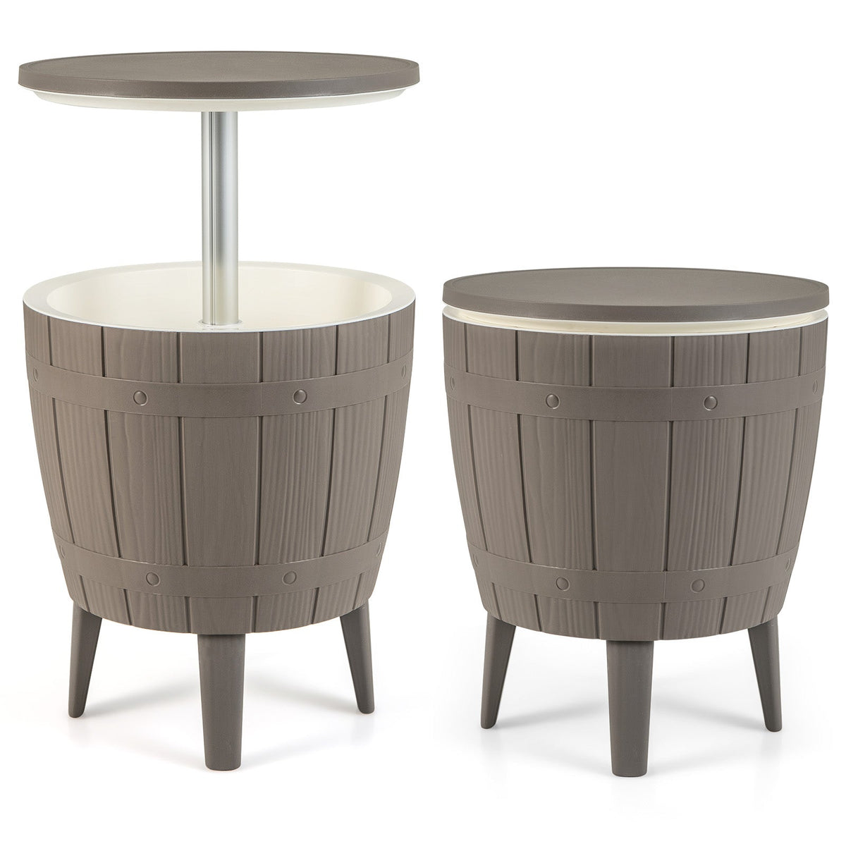 Mesa de centro/bar de 10 galones para exteriores con cubitera y tapa telescópica para cerveza y vino