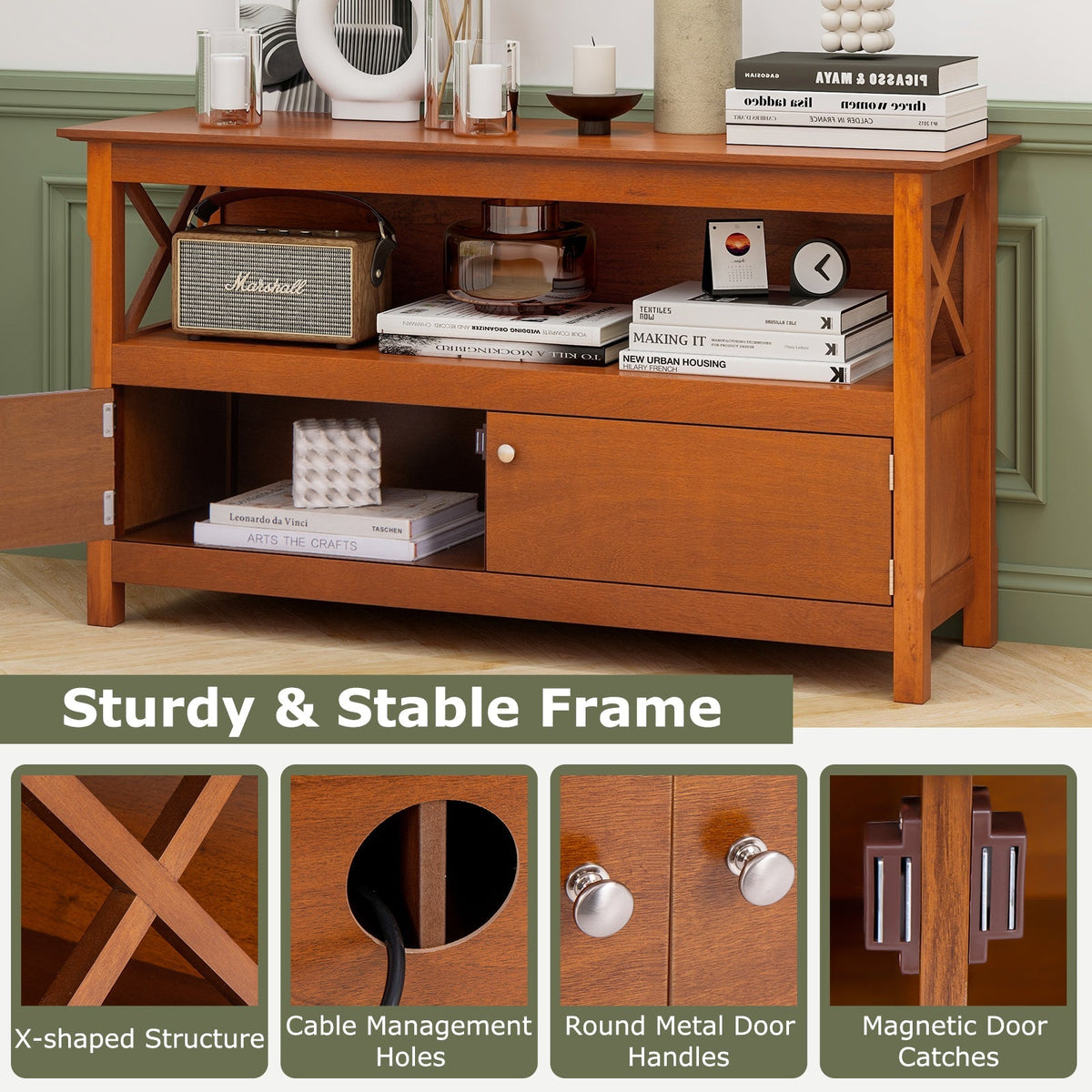 44 Inch Wooden Storage Cabinet TV Stand