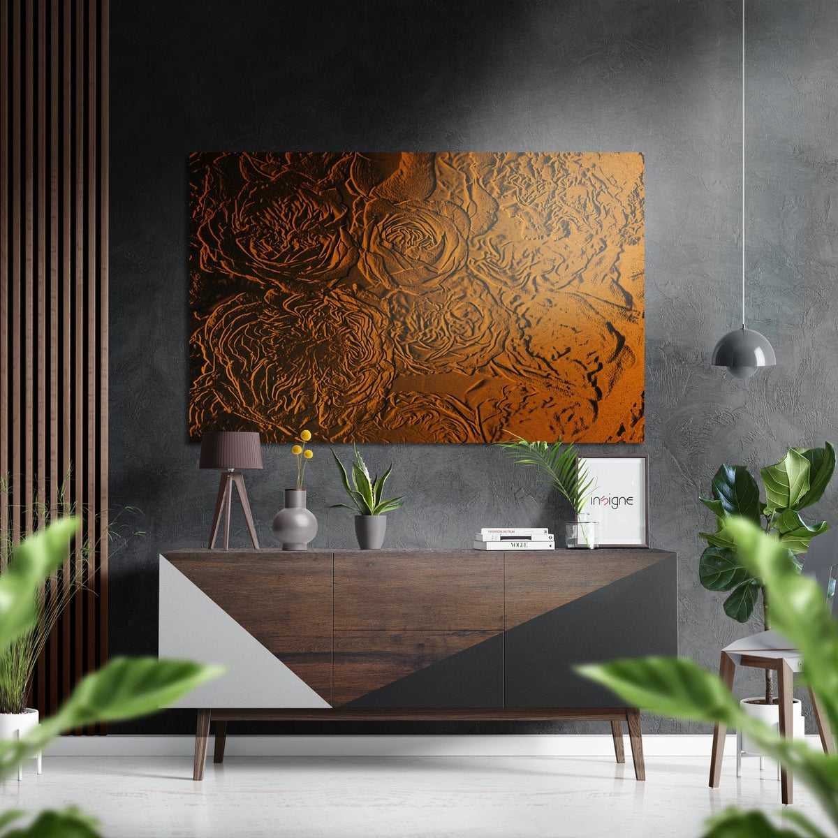 Copper Roses Pattern Brushed Aluminium Dibond Wall Art