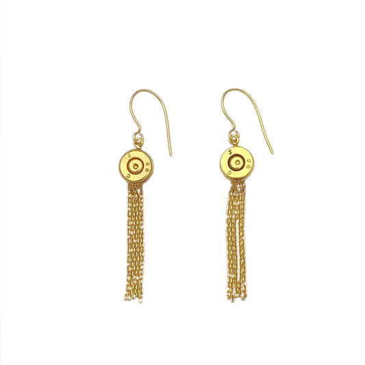 Bullet Tassel Earrings Recycled Brass Gold Plated Chains 2.25in Handmade