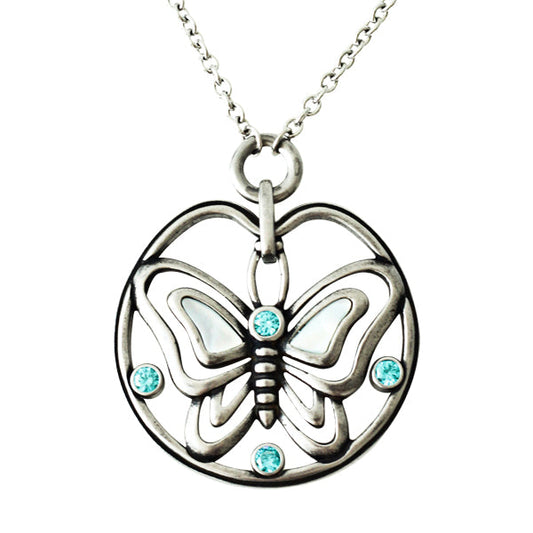 Butterfly Blue Pendant Necklace Sterling Style Silver