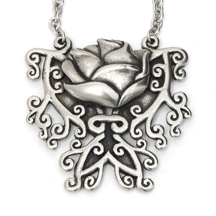Butterfly Rose Pendant Necklace Floral Silver Plated Vintage