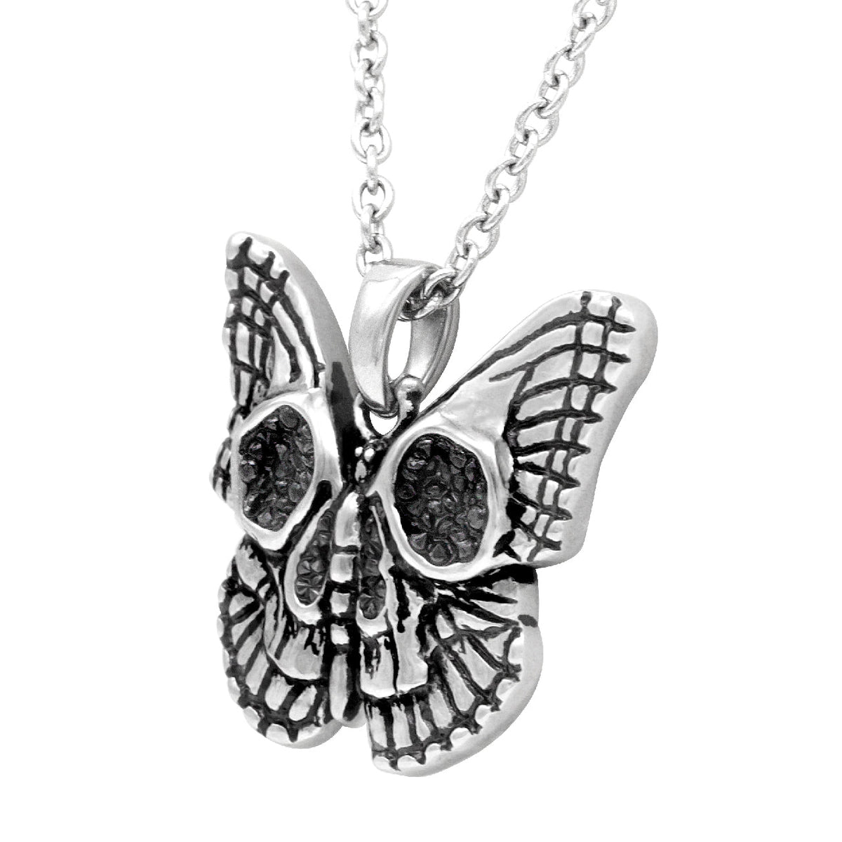 Butterfly Skull Necklace Gothic Pendant With Black Crystals