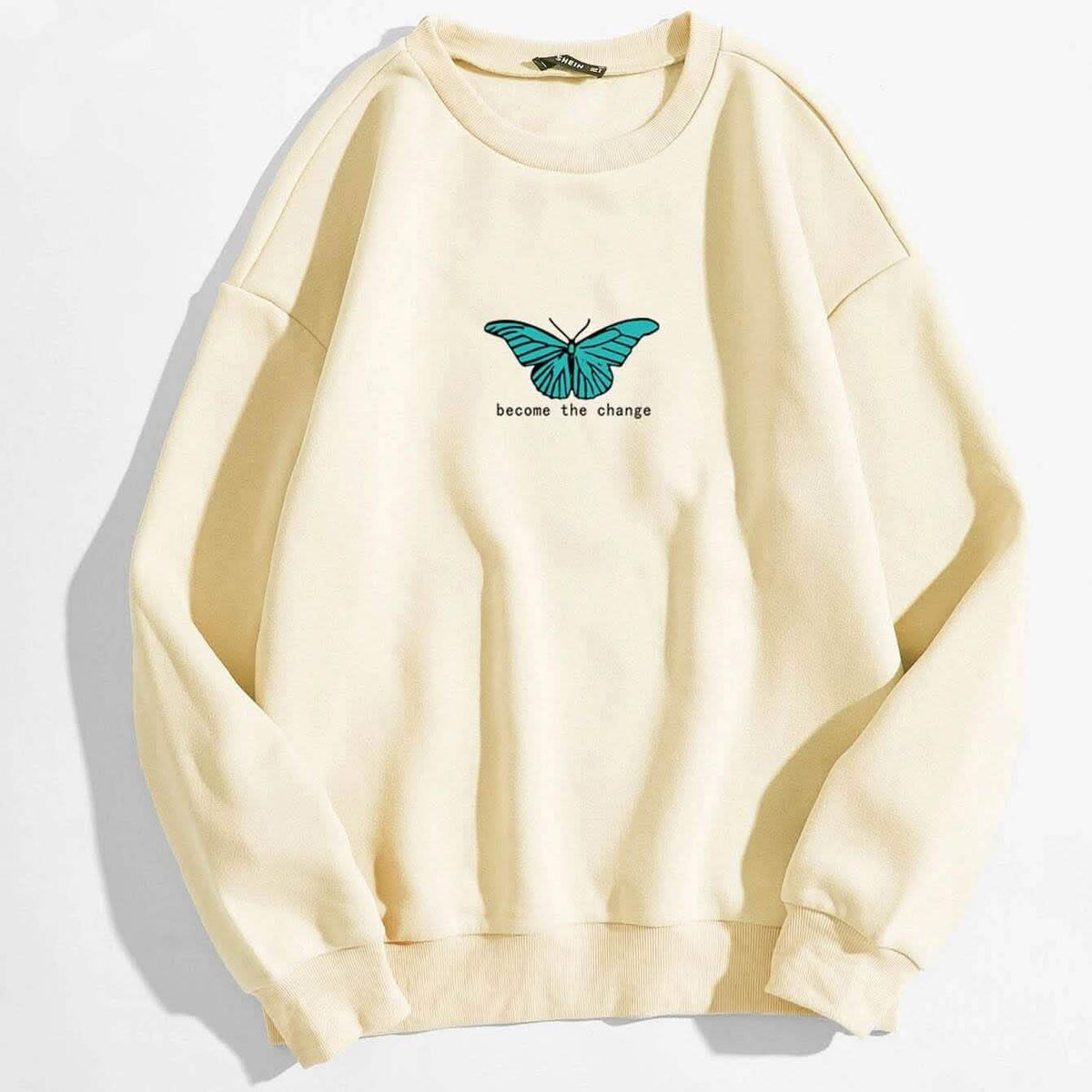 Butterfly & Slogan Graphic Thermal Sweatshirt