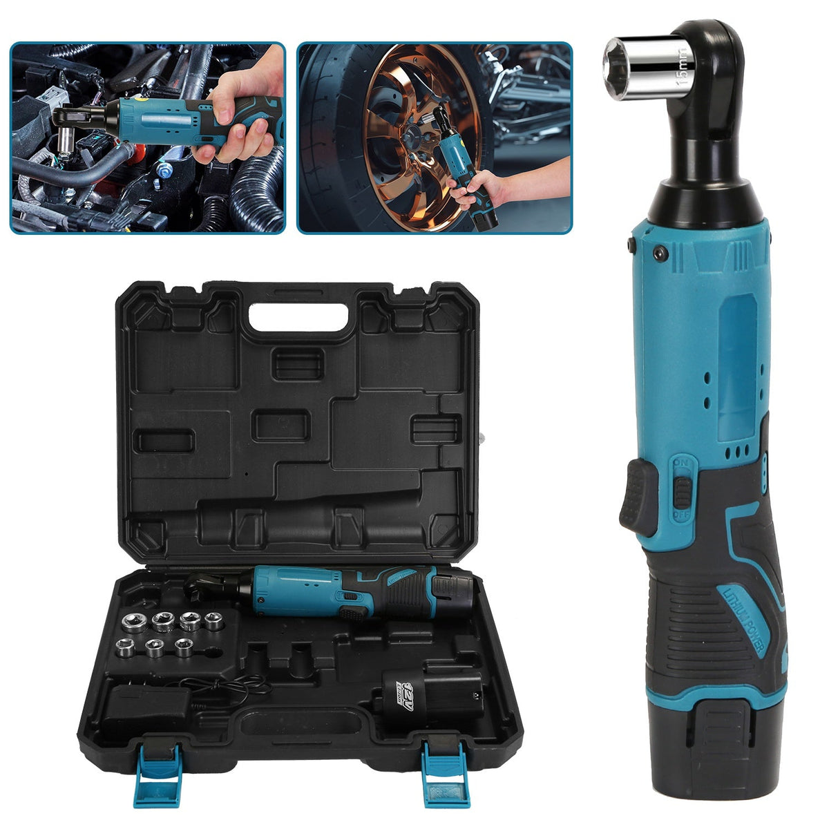 Cordless Electric Ratchet Wrench Set with 7 Sockets