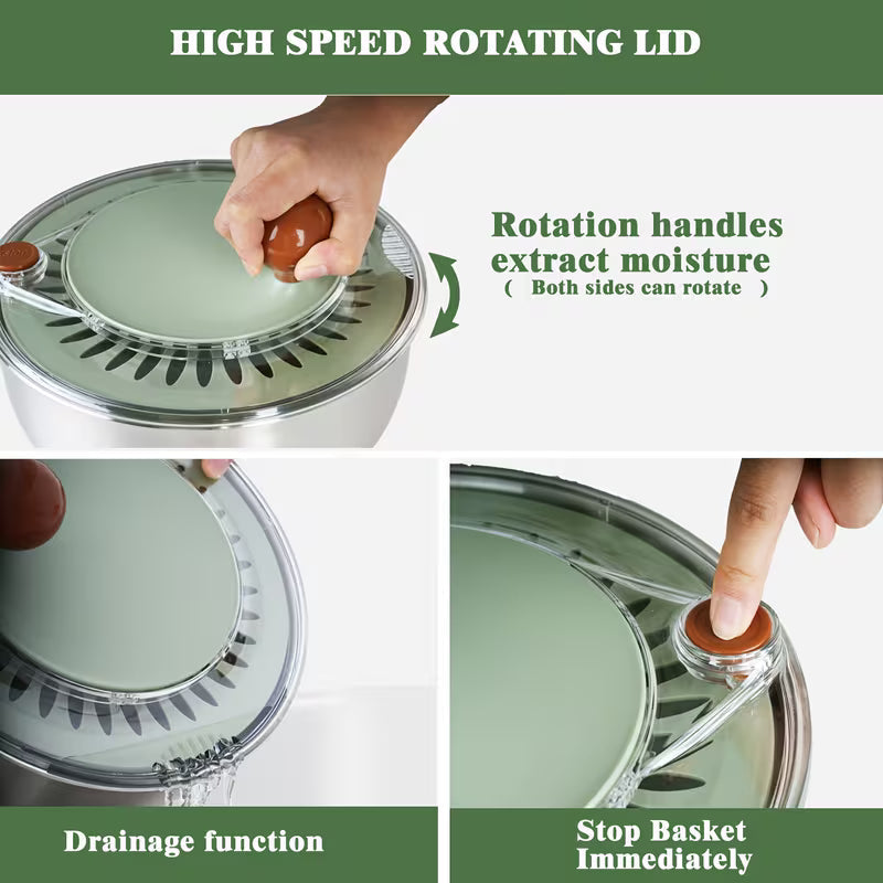 5.3-Quart Stainless Steel Salad Spinner and Vegetable Dryer with Drain