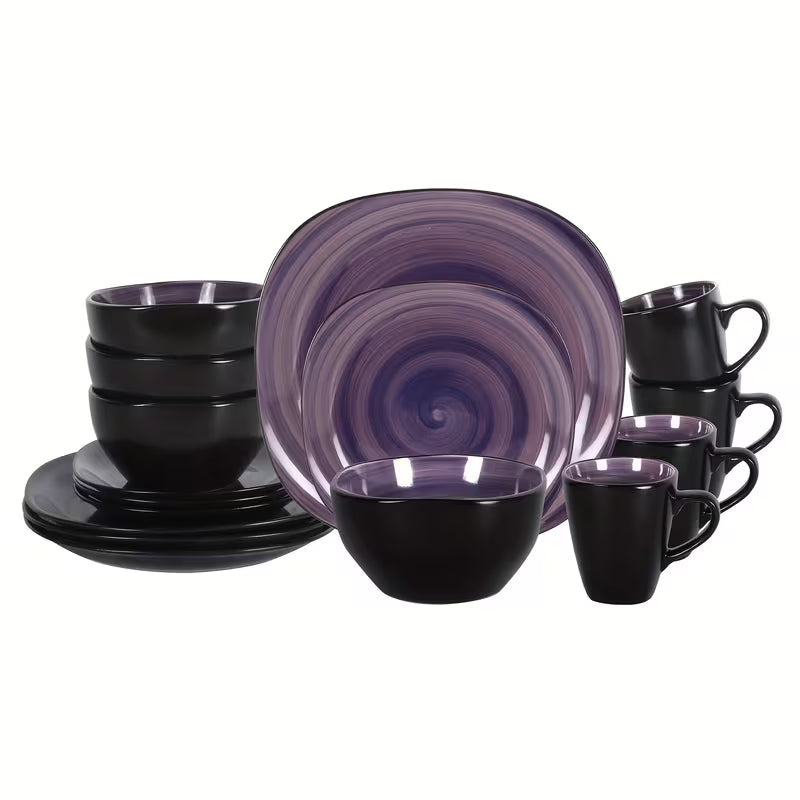 16-Piece Square Stoneware Dinnerware Set with Black Trim