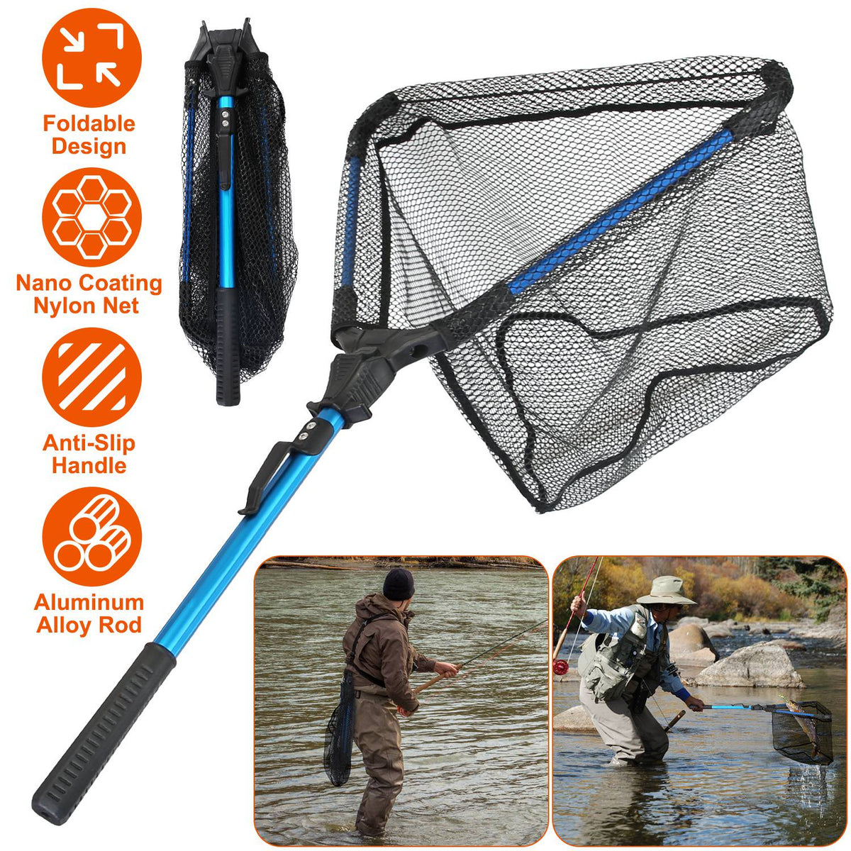 Foldable Fishing Net with Aluminum Handle and Nano Coating