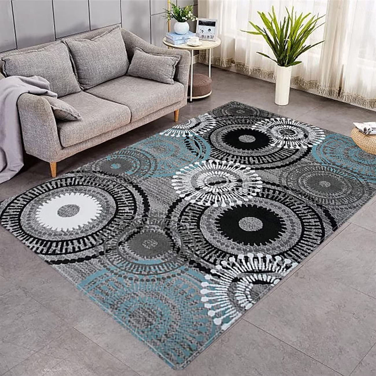 Wine Red Gray Geometric Round Carpet