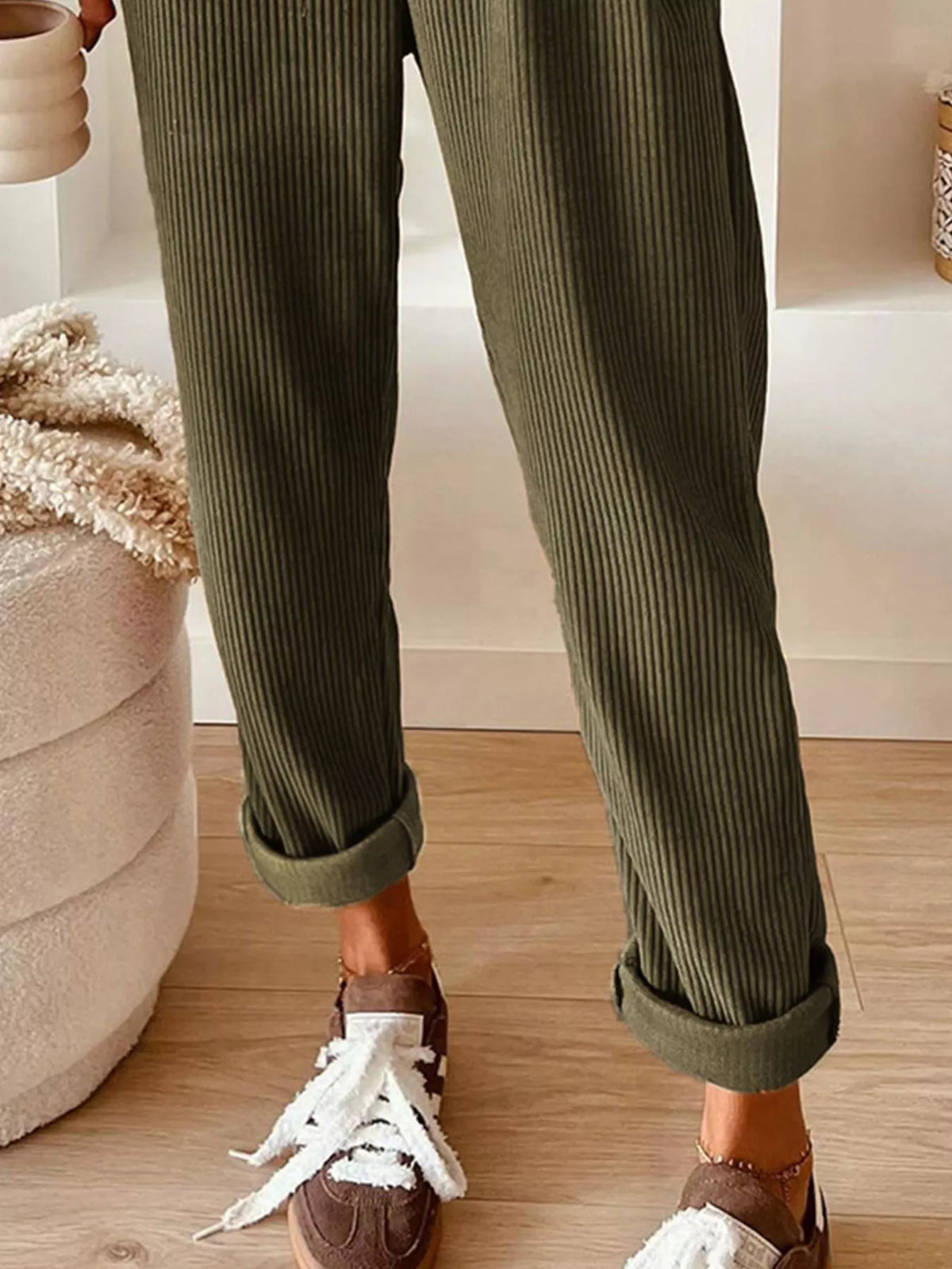 Casual Corduroy Drawstring Waist Pants