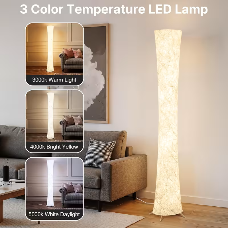 61-Inch Soft Light LED Floor Lamp with White Fabric Shade