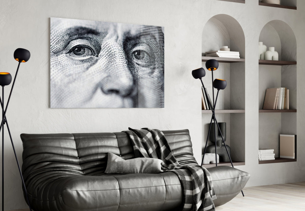 Banknote Portrait Eyes Glass Wall Art