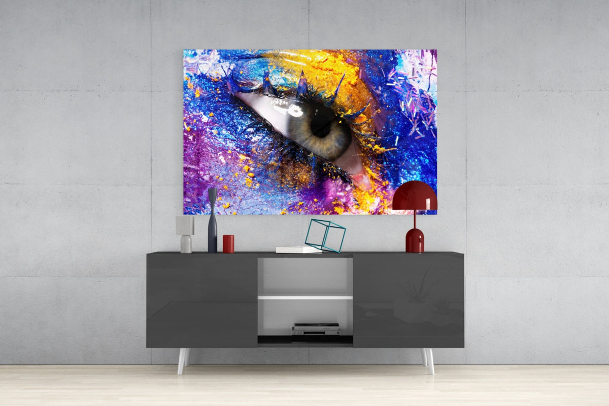 Blue Gold Cosmic Glitter Eye Glass Wall Art