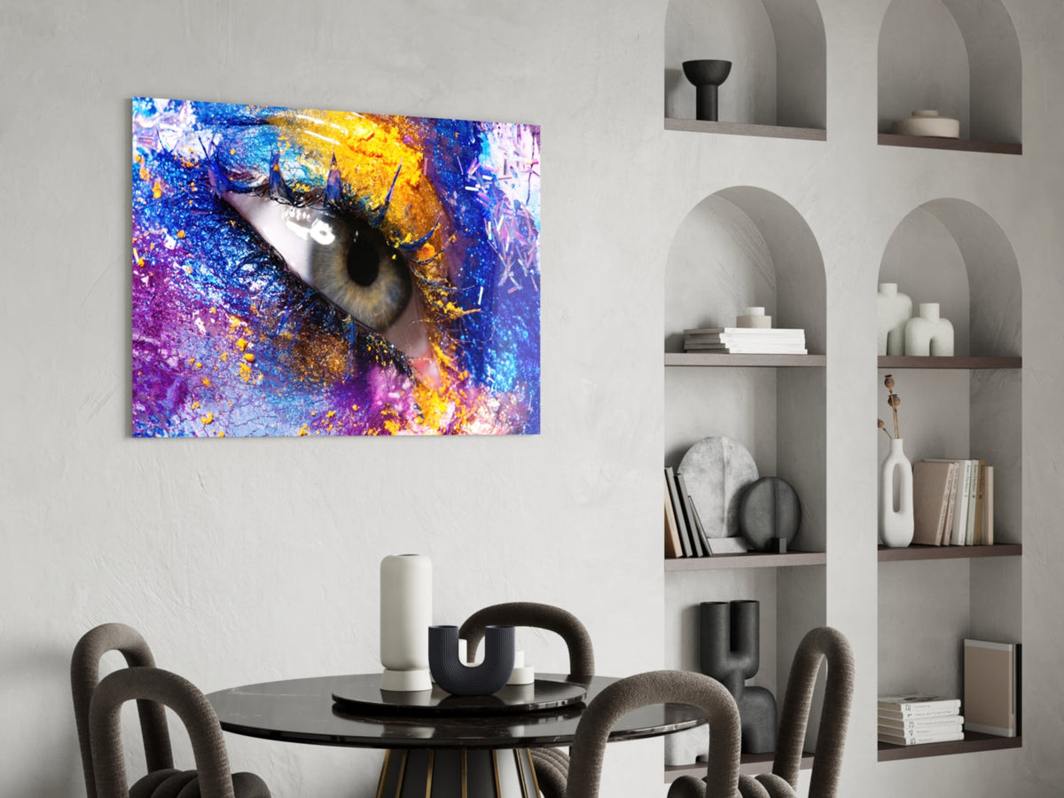 Blue Gold Cosmic Glitter Eye Glass Wall Art