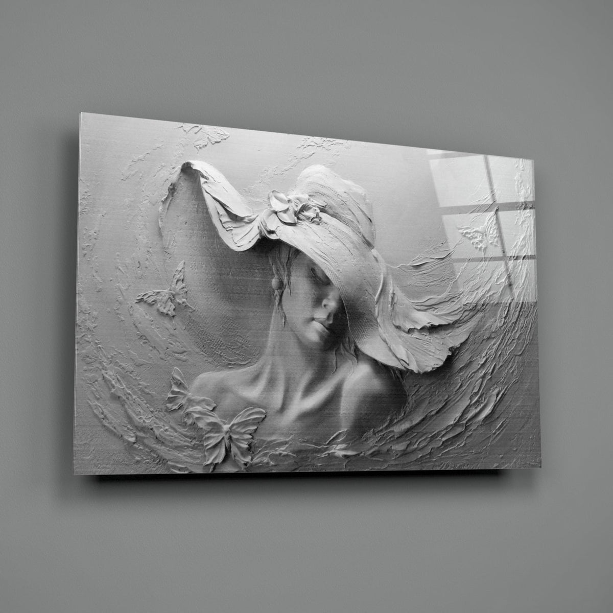 White Draped Woman Glass Wall Art