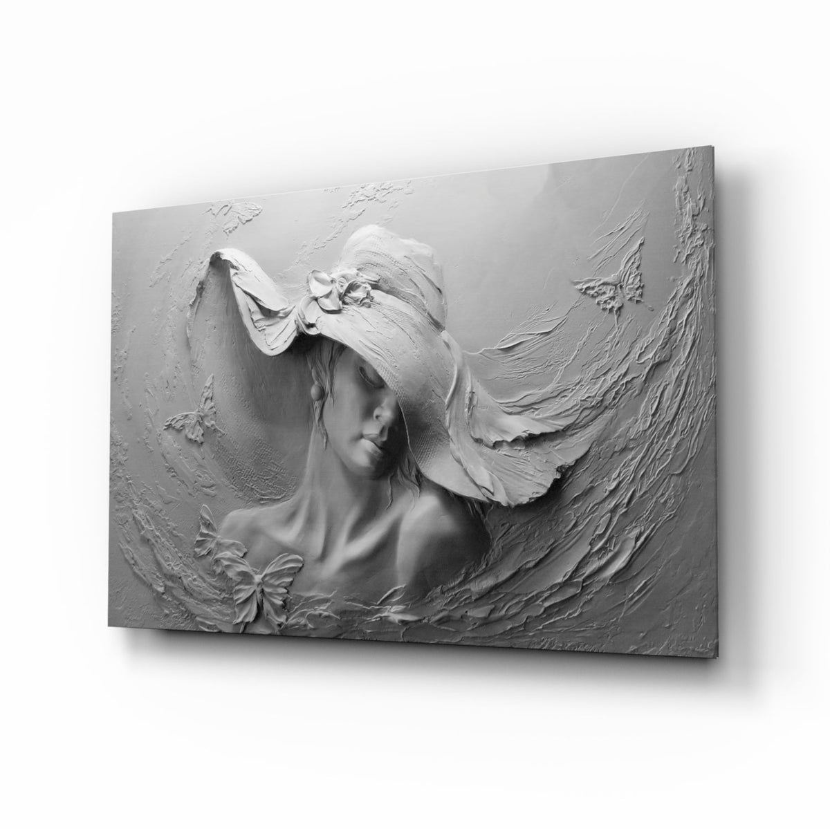 White Draped Woman Glass Wall Art