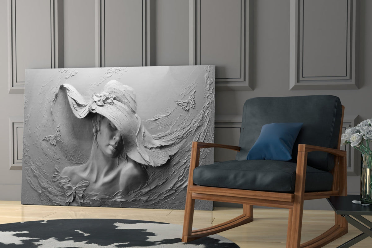 White Draped Woman Glass Wall Art