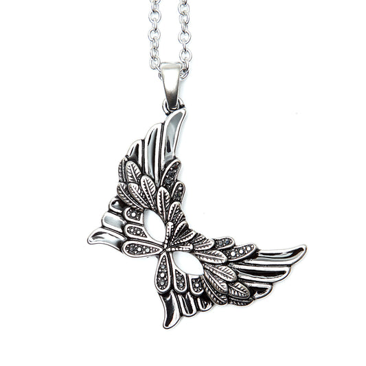 Carnival Masquerade Mask Necklace Silver Plated Pendant