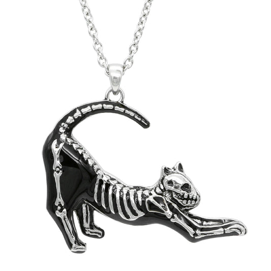 Cat Skeleton Necklace Gothic Silver Pendant For Women