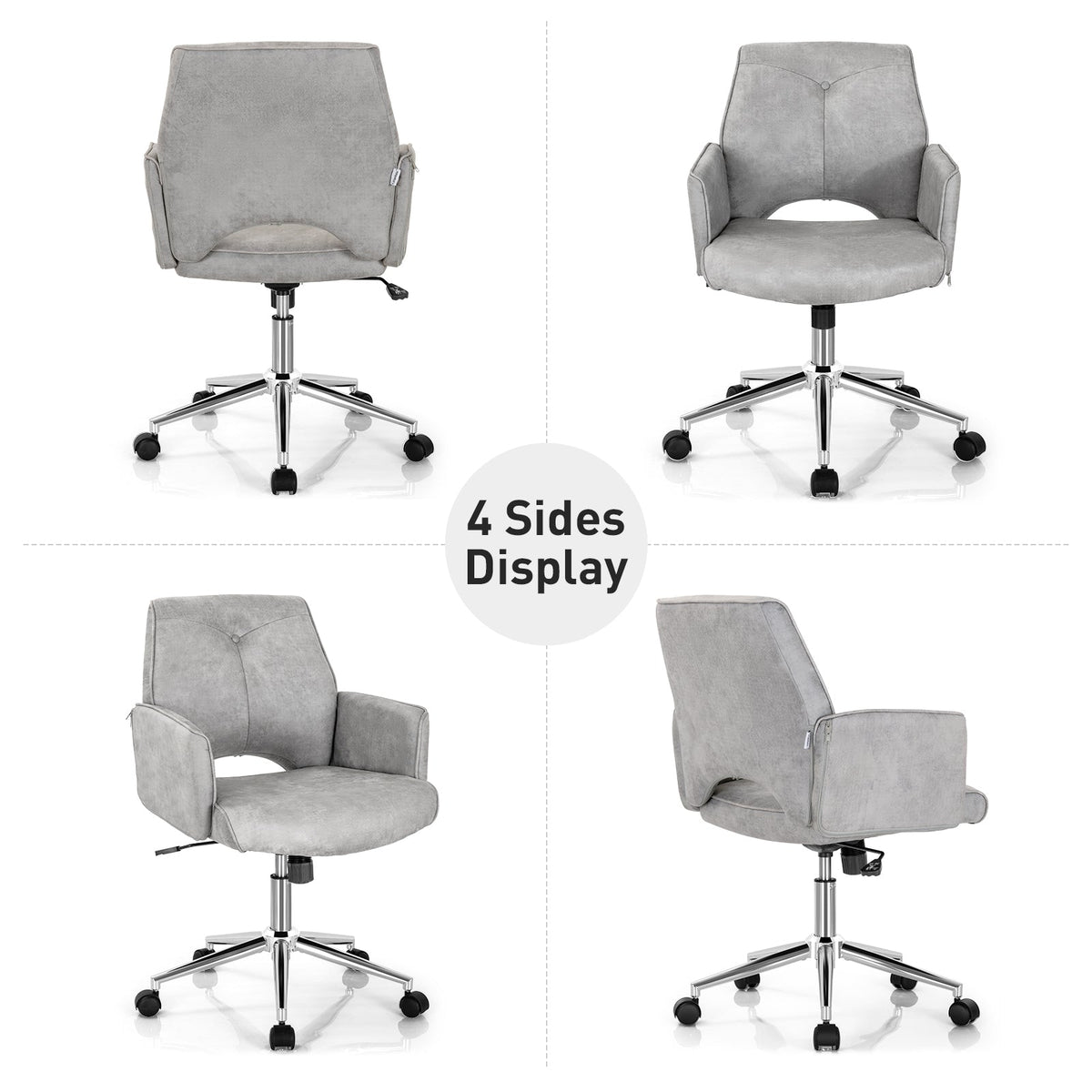 Adjustable Hollow Mid Back Leisure Office Chair with Armrest-Gray