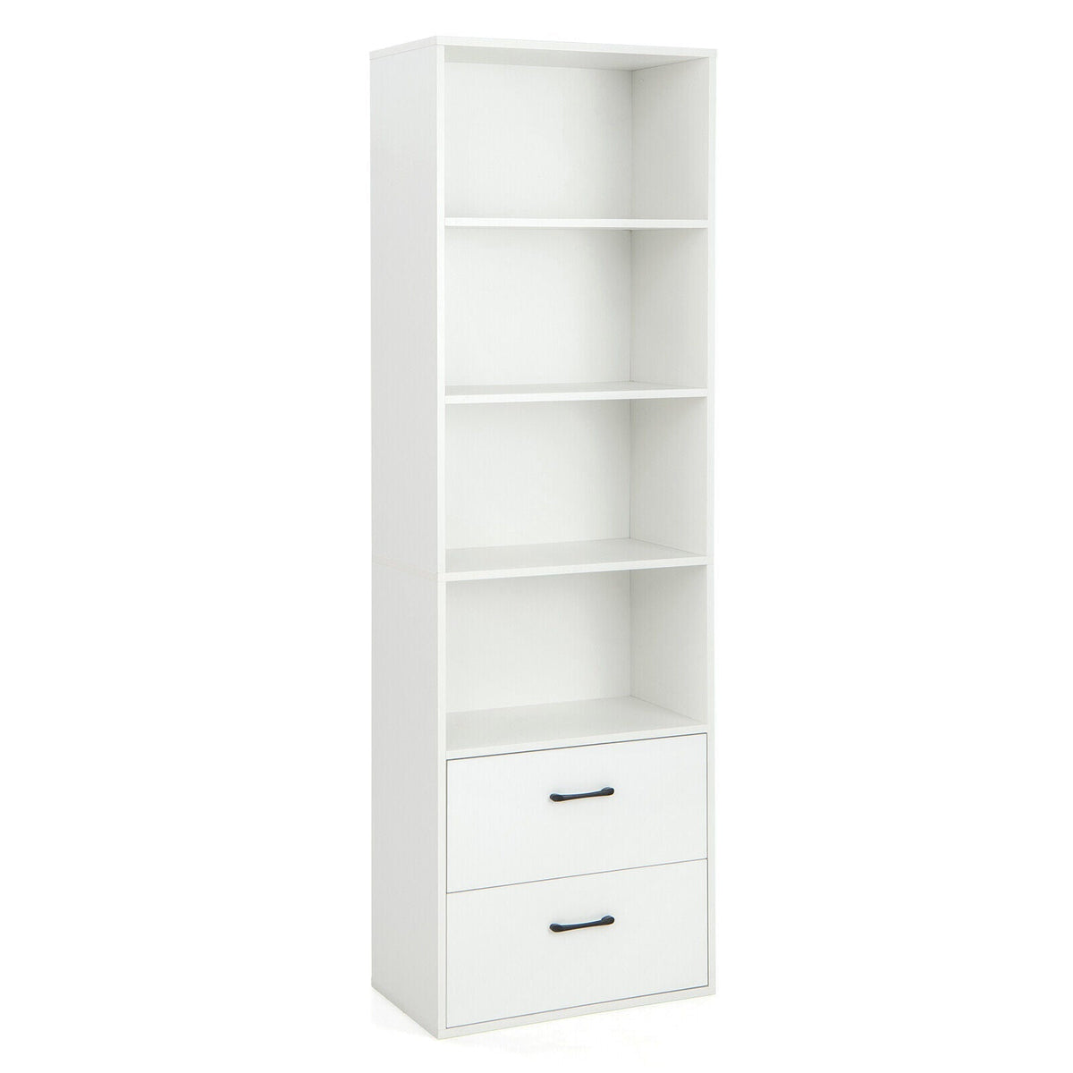 6-Tier Tall Freestanding Bookshelf with 4 Open Shelves and 2 Drawers