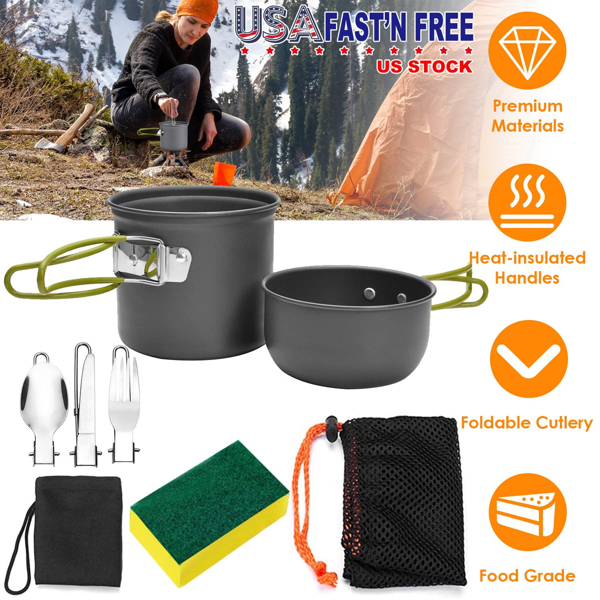 Camping Cookware Set with Pot and Foldable Cutlery