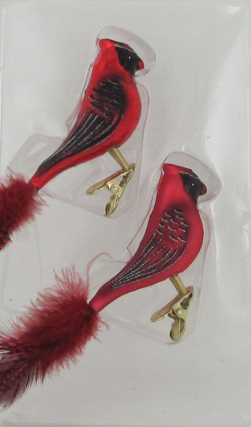 Cardenales de cristal rojos con clip de 6" - Paquete de 2
