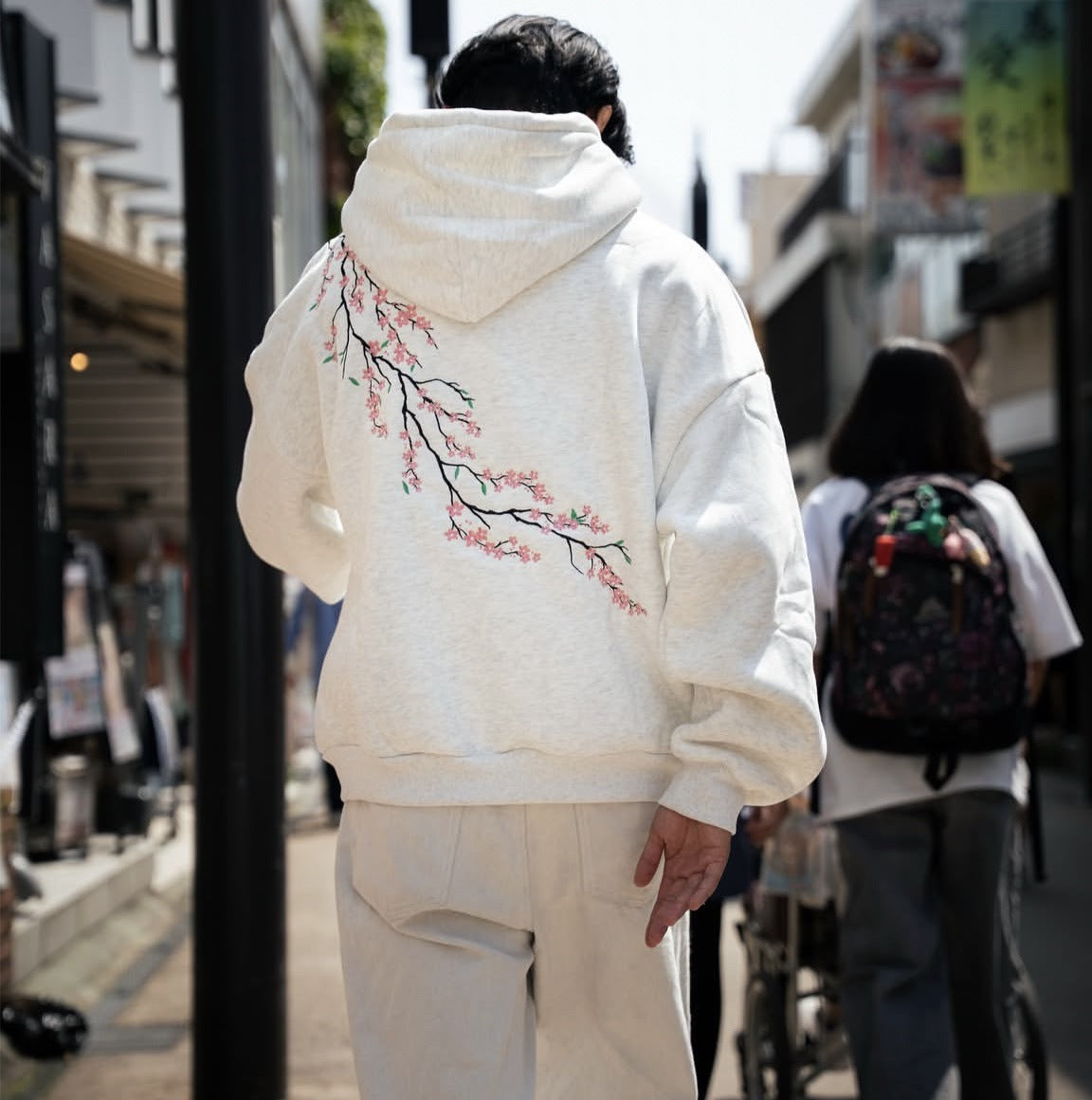 European And American Autumn And Winter Cherry Blossom Hooded Sweater Men And Women Street Hip Hop Retro