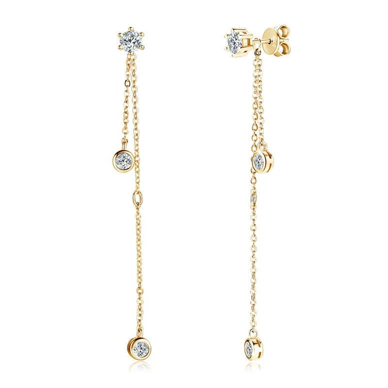 Certified Moissanite Tassel Stud Earrings 925 Sterling Silver Chain Pendant