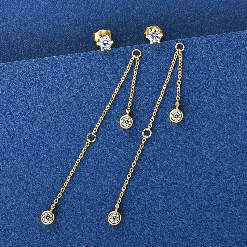 Certified Moissanite Tassel Stud Earrings 925 Sterling Silver Chain Pendant