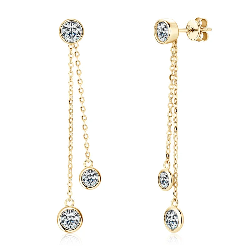 Certified Moissanite Tassel Stud Earrings 925 Sterling Silver Chain Pendant