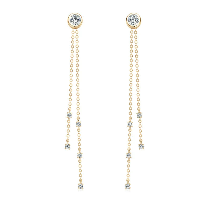 Certified Moissanite Tassel Stud Earrings 925 Sterling Silver Chain Pendant