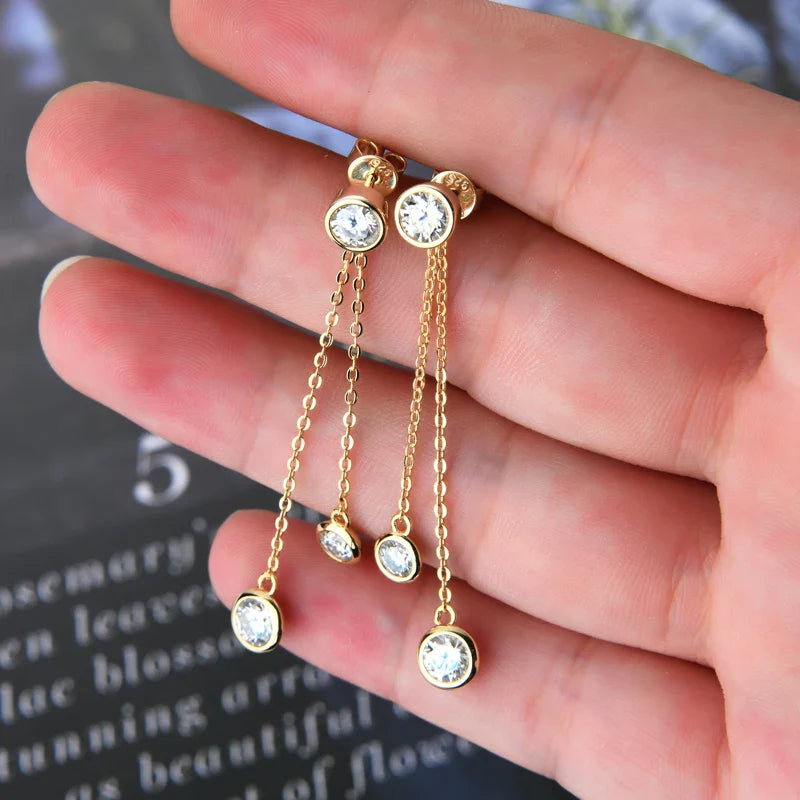 Certified Moissanite Tassel Stud Earrings 925 Sterling Silver Chain Pendant