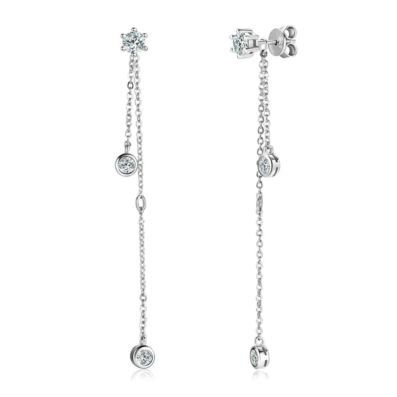 Certified Moissanite Tassel Stud Earrings 925 Sterling Silver Chain Pendant