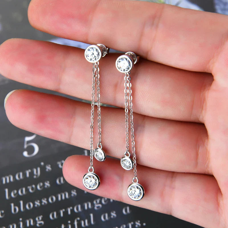 Certified Moissanite Tassel Stud Earrings 925 Sterling Silver Chain Pendant