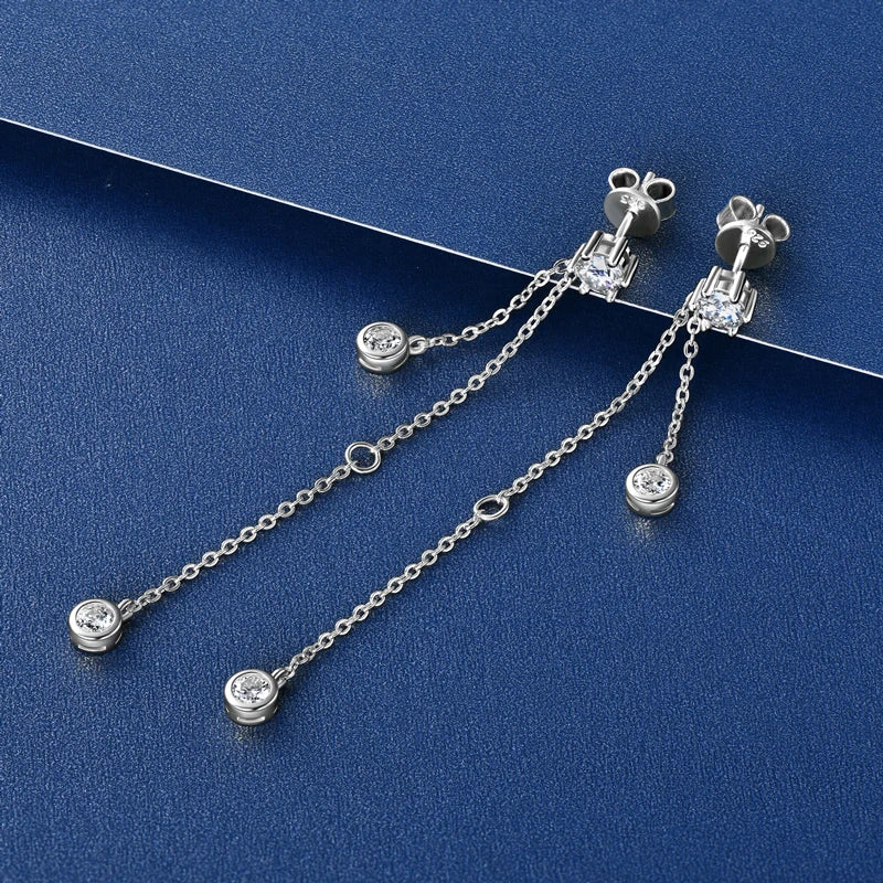 Certified Moissanite Tassel Stud Earrings 925 Sterling Silver Chain Pendant