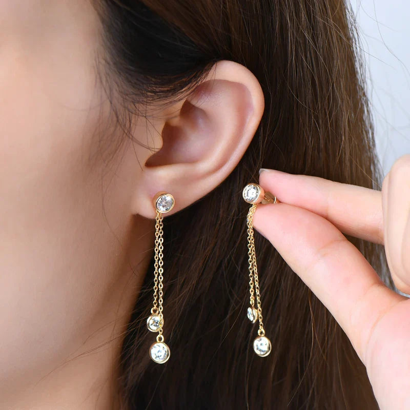 Certified Moissanite Tassel Stud Earrings 925 Sterling Silver Chain Pendant