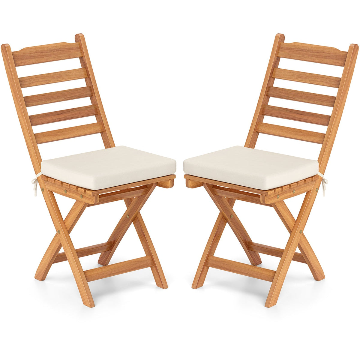 Patio Folding Chairs Set of 2 with Soft Seat Cushion