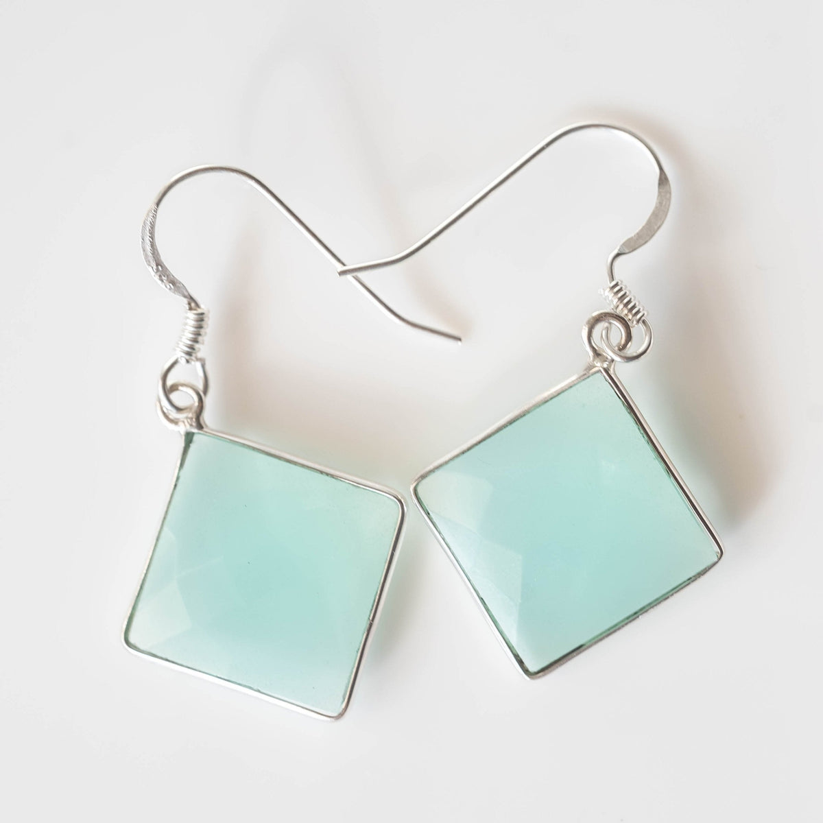 Chalcedony Square Drop Earrings Sterling Silver Hooks