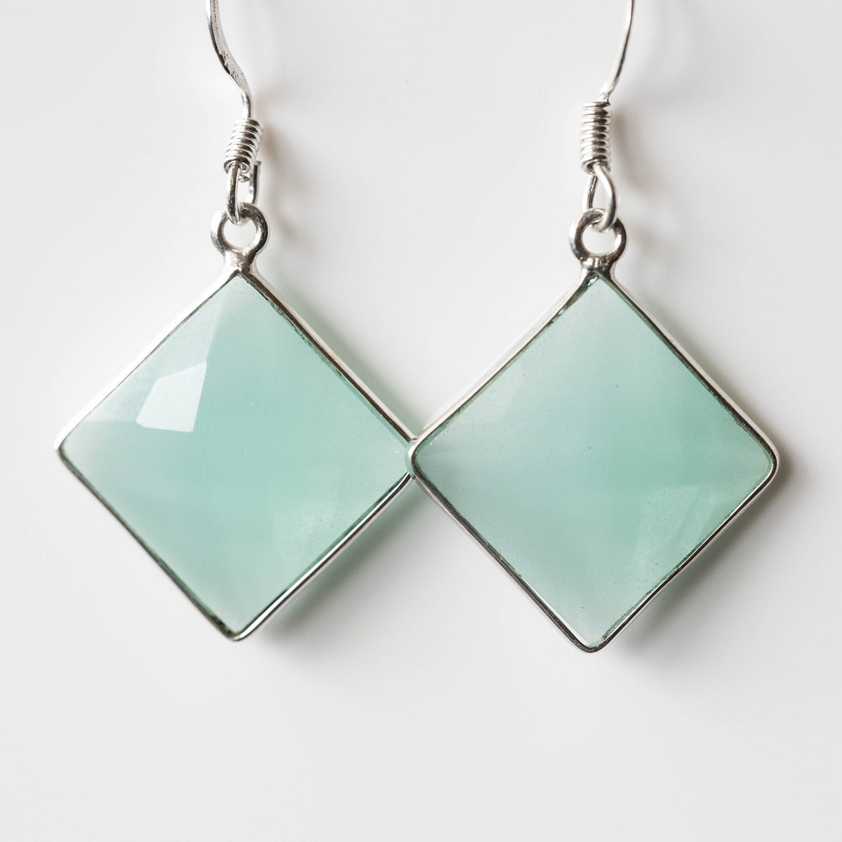 Chalcedony Square Drop Earrings Sterling Silver Hooks