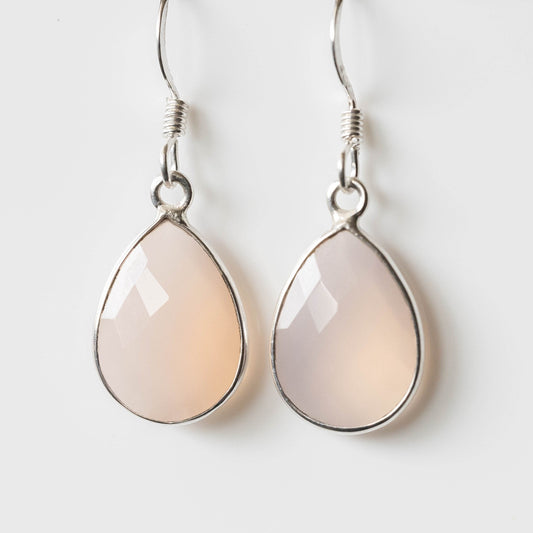 Chalcedony Teardrop Earrings Sterling Silver Drops Polished
