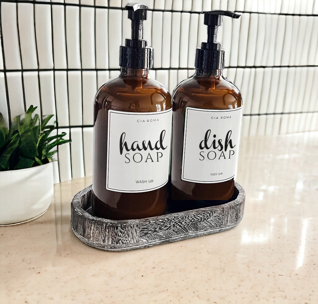 Handmade Rustic Wood Tray For Two 16oz Dispensers And Vanity Countertop Tray