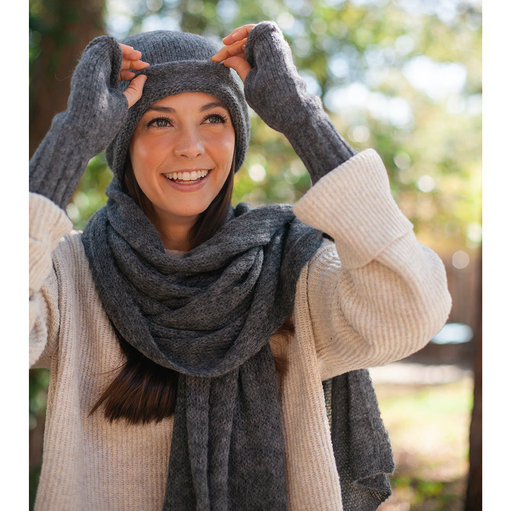 Charcoal Alpaca Knit Slouchy Beanie - Soft Warm Eco-Friendly Winter Hat