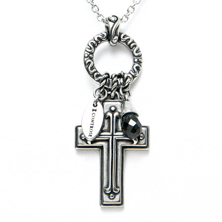 Charmed Cross Necklace Silver Pendant With Black Bead