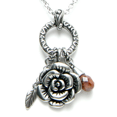Charmed Rose Silver Necklace Pendant Floral Charm Gift