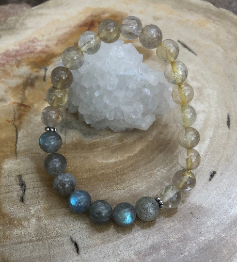 Citrine Blue Flash Labradorite Stretch Gemstone Bracelet