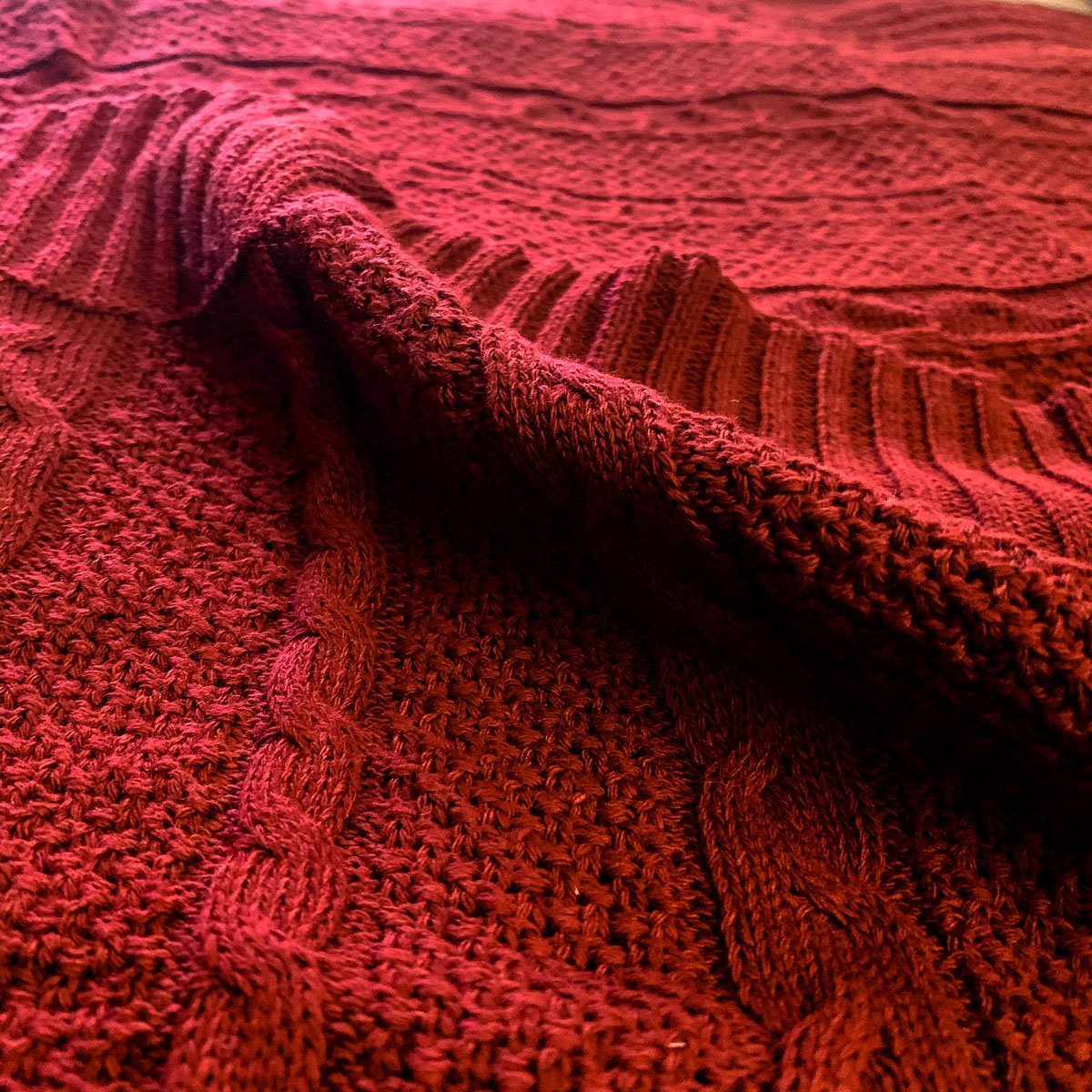 Claret Knit Sweater Throw Lightweight Cozy Blanket For Couch Bed