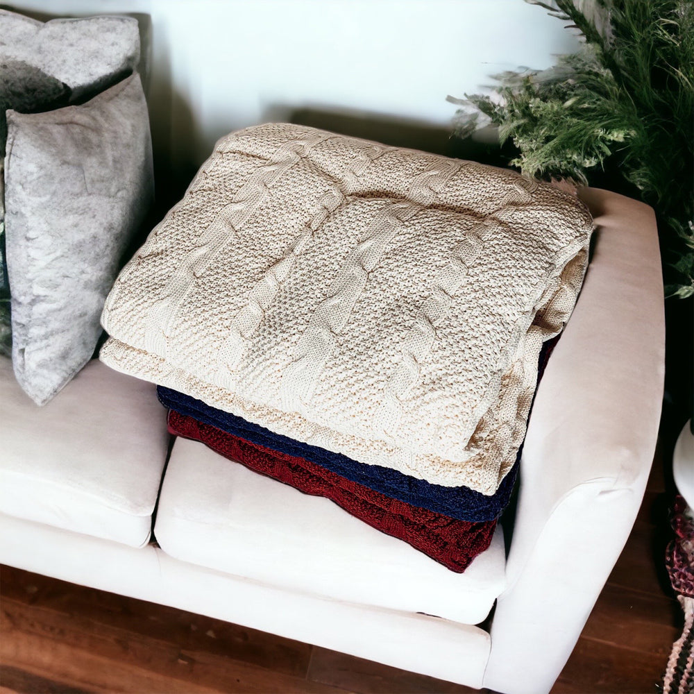 Claret Knit Sweater Throw Lightweight Cozy Blanket For Couch Bed