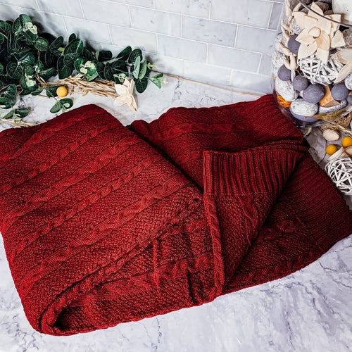 Claret Knit Sweater Throw Lightweight Cozy Blanket For Couch Bed